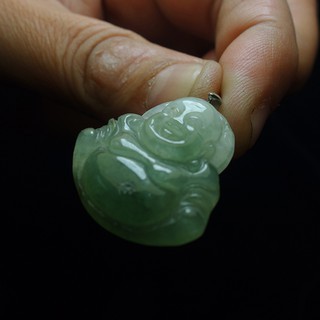 《A貨翡翠》緬甸玉冰種葉綠翡翠/精雕彌勒佛/項鍊/玉墜子/23