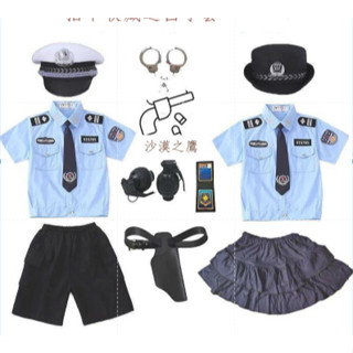 萬聖節服裝 兒童表演服 cos服 夏季兒童小警察服 短袖套裝 警官衣服 小軍裝套裝 男女童小交警演出服 角色扮演服套裝