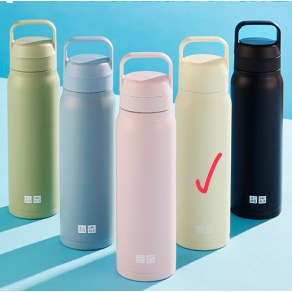uniqlo 不鏽鋼保溫瓶 450l 米色 手提 掀蓋式 保冰杯 保溫杯 304不鏽鋼 保冰 飲料杯