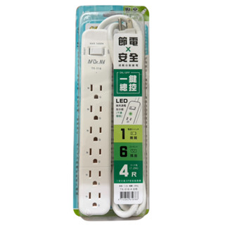 【N Dr.AV 聖岡科技】《TX-316》一鍵總控 LED微亮通電 指示燈 1開6插座 延長線 節電安全 過載自動斷電