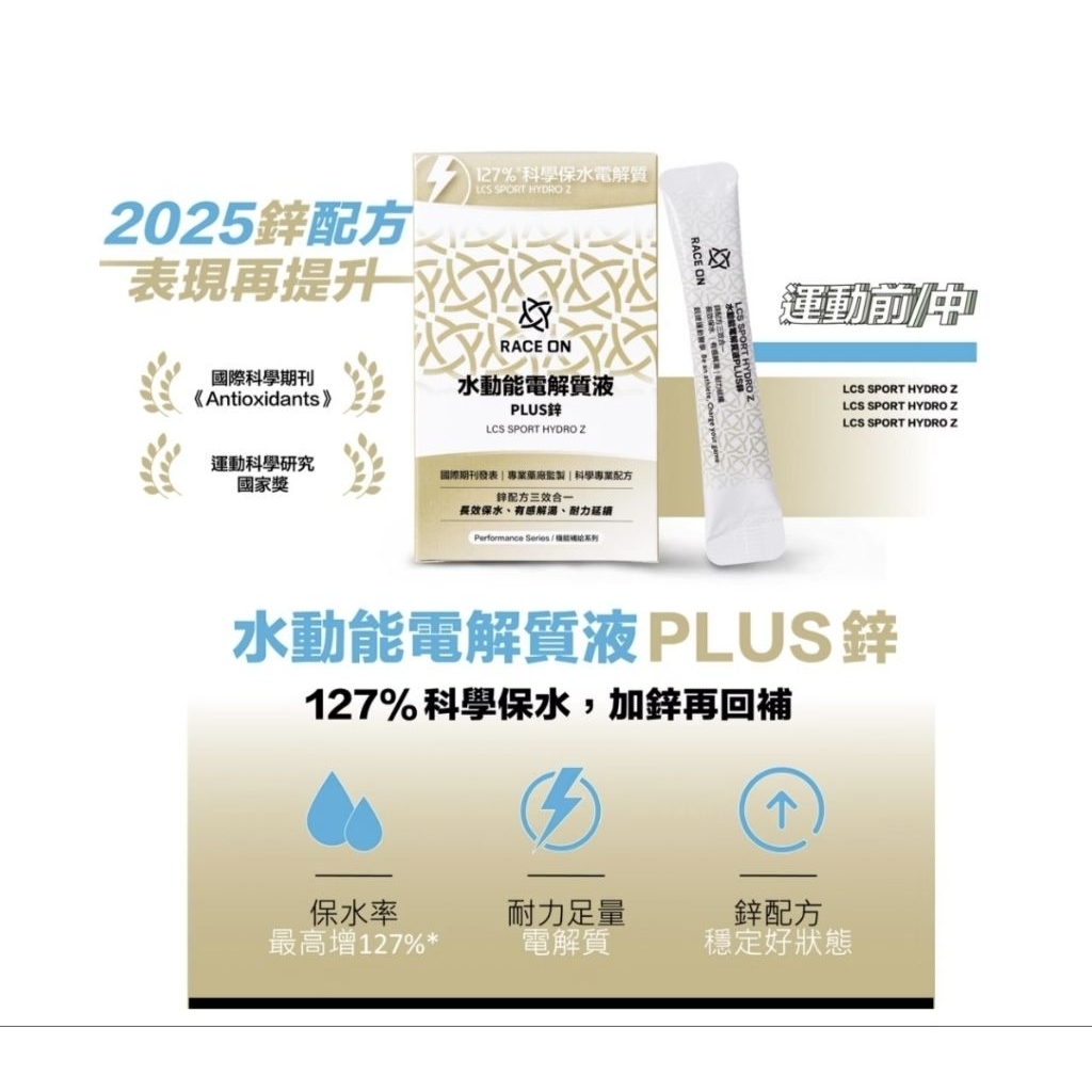 銳速 RACE ON 水動能 電解質液PLUS 鋅 2025升級版 補充電解質 運動表現再提升
