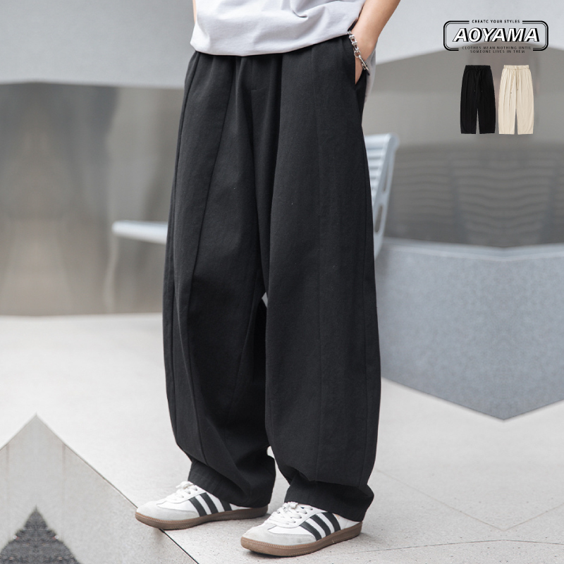 AOYAMA 結構分割拚片 廓型彎刀版寬鬆長褲【AMK2424】工作褲 彎刀褲 寬褲 cityboy 長褲