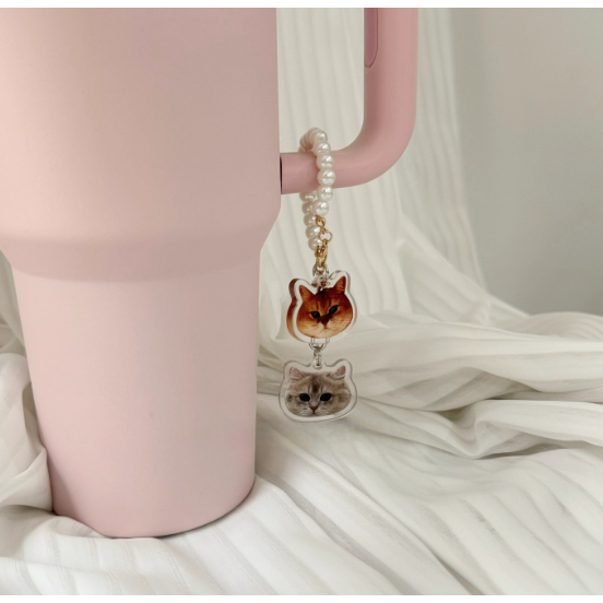 客製化專屬寵物杯鏈適用stanley水杯帶圖客製化貓狗鑰匙扣壓克力掛件