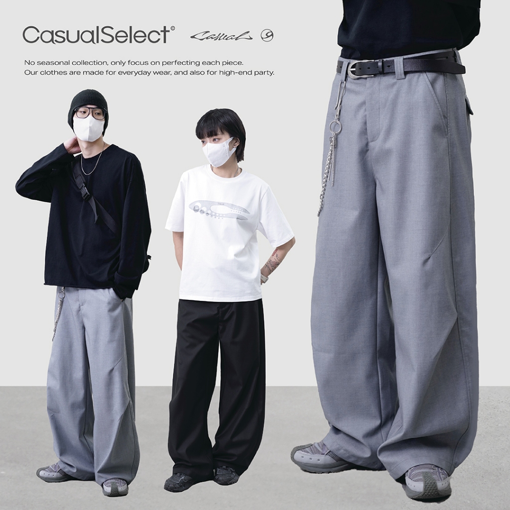 「開久 Casual」L72 彎刀打褶落地褲 日系 高規 西裝褲 寬褲 落地褲 闊腿褲 長褲男 彎刀褲 抗皺 垂墜感