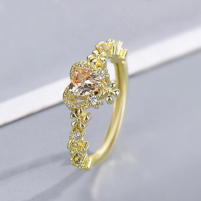 隔日到貨 阿蓋爾 0.5克拉 50分 愛心 粉水晶 粉晶 黃金色 戒指 奧地利水晶 可調式戒圍A127