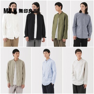 【MUJI 無印良品】男水洗平織布立領長袖襯衫