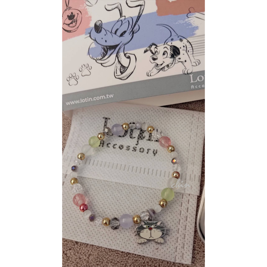 正版 迪士尼 魯斯佛手環 串珠水晶手鍊 壞壞貓 水晶手環 月光石 玉髓石 貓眼石 水晶 草莓晶  迪士尼 串珠手鍊