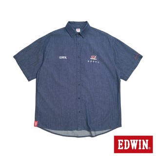 EDWIN 男款 大寬版徽章牛仔襯衫(原藍色)