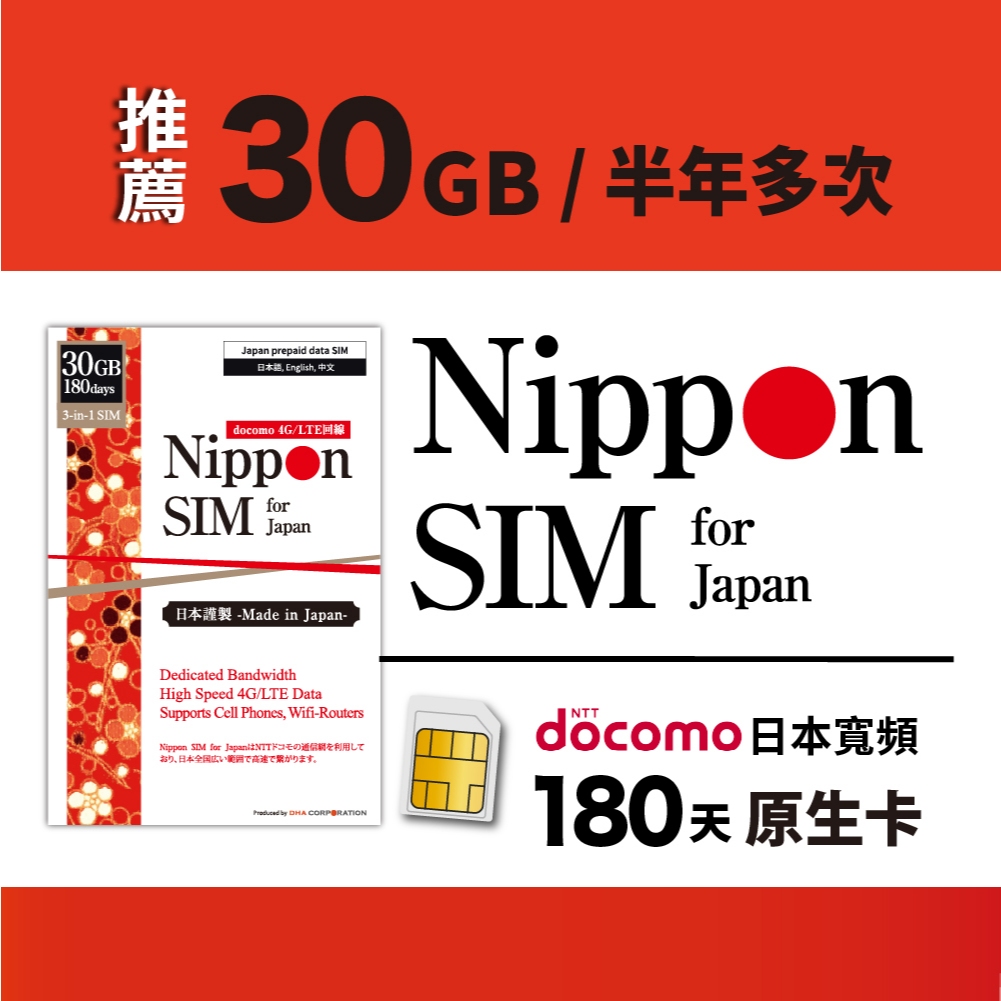 [日本長效網卡] Nippon SIM 180天 實體卡｜Docomo穩定｜ChatGPT｜熱點｜郊區｜三星｜Pixel