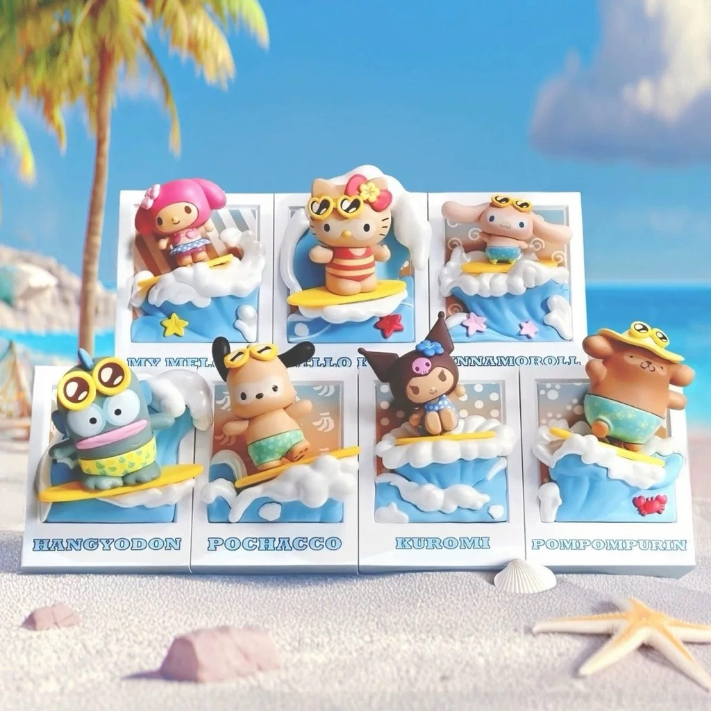 《現貨》三麗鷗夏日黑皮系列衝浪盲盒公仔磁鐵 冰箱磁鐵公仔布丁狗漢頓美樂蒂酷洛米大耳狗盲盒公仔 布丁狗黑皮系列盲盒