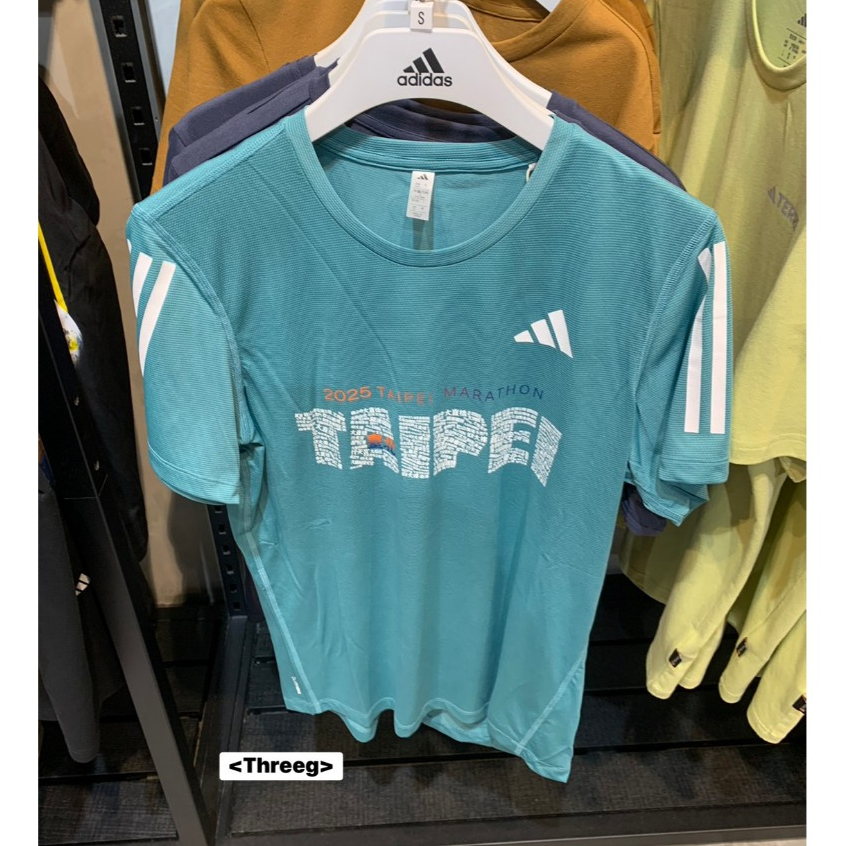 Threeg✨ADIDAS 2025 台北馬拉松 運動短袖 台北T 慢跑 吸溼排汗 湖水綠 男款 KE8400