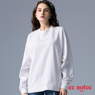 BLUE WAY ET BOiTE 箱子 - 女款 LOGO繡花蝙蝠袖拼接長TEE(白)