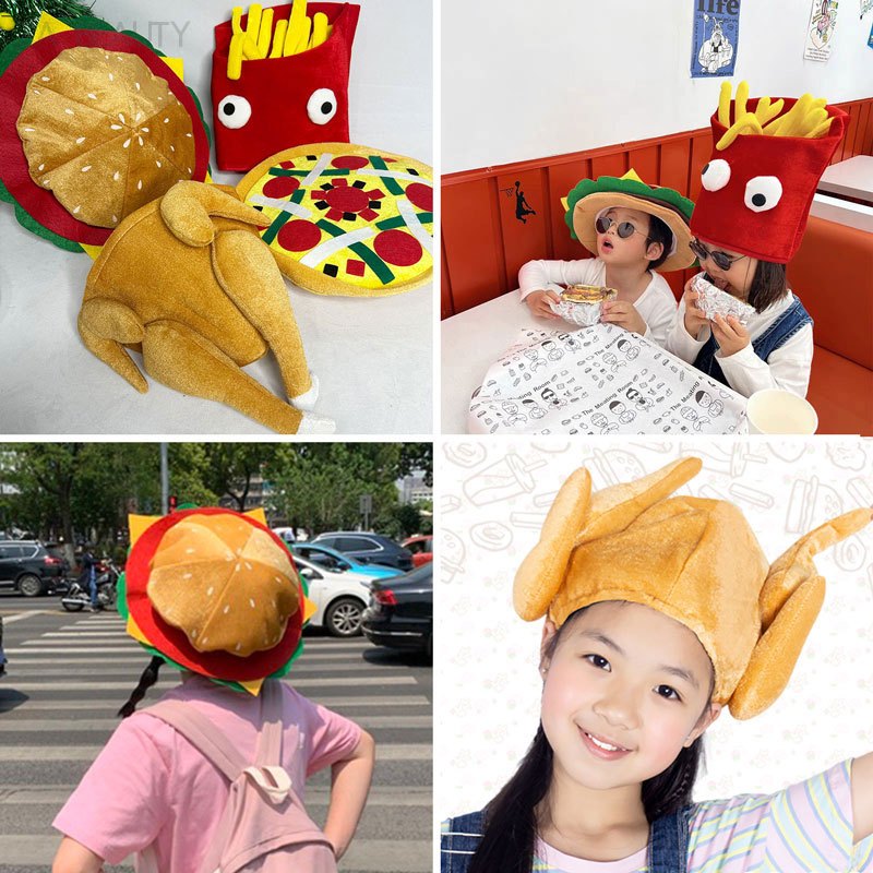台灣現貨 漢堡帽子 薯條帽子 烤雞帽子 披薩帽子 漢堡包帽子 萬聖節搞怪帽子 派對漢堡帽子 萊納派對帽子