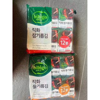 韓國🇰🇷CJ bibigo 直火 烘烤 芝麻油海苔 紫蘇籽油海苔4.5g（12入)韓國海苔 包飯海苔 海苔片 麻油海苔