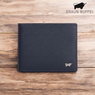 *【寧寧精品】台中30年老店 BRAUN BUFFEL 德國小金牛壓釦零錢袋短夾藍色短夾 BF306-318