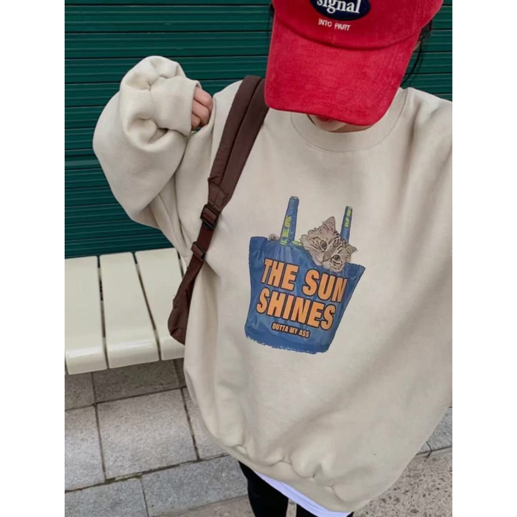 現貨黑！！⭐𝙈𝙖 𝙘𝙝𝙚𝙧𝙚⭐️ 現貨實拍 提袋貓咪Tee 超Chill的手提袋貓咪大學T (預購+現貨 )