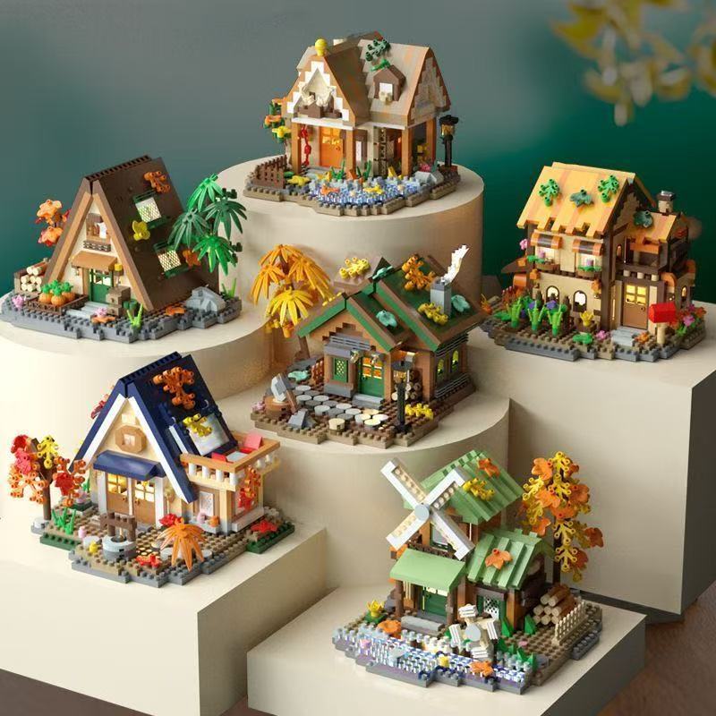 【隔日達】全套六款 森林樹屋積木 街景積木 拼裝積木 益智玩具 擺件禮物  diy手工 別墅積木 玩具禮物