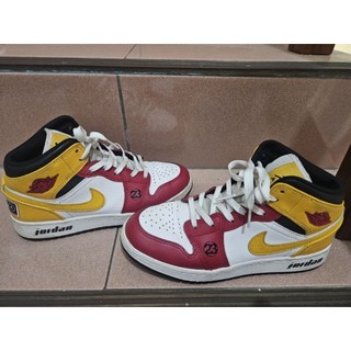 Nike Air Jordan 1 MID 紅黃白配色休閒鞋 正品