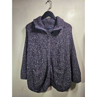〔全新〕HANG TEN 專櫃品牌 紫灰混色針織羊毛斗篷外套 長袖保暖 拉鍊外套 羊毛 大衣 刷毛 夾克 女裝
