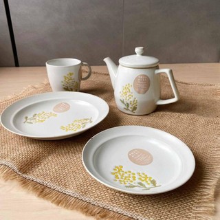 ✨禹萌 現貨｜日本製🇯🇵 波佐見燒 BISQUE 手繪含羞草 陶瓷餐具｜下午茶餐具 茶壺 盤子 馬克杯 餐盤 杯子