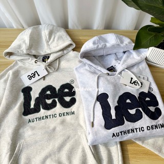 韓國LEE大學T 帽T 牛仔貼布大LOGO 連帽上衣 套頭帽T 男女同款