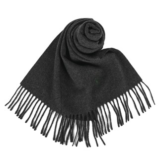 POLO Ralph Lauren刺繡小馬雙側流蘇羊毛圍巾(炭灰)780933-4｜GoBrand購名牌