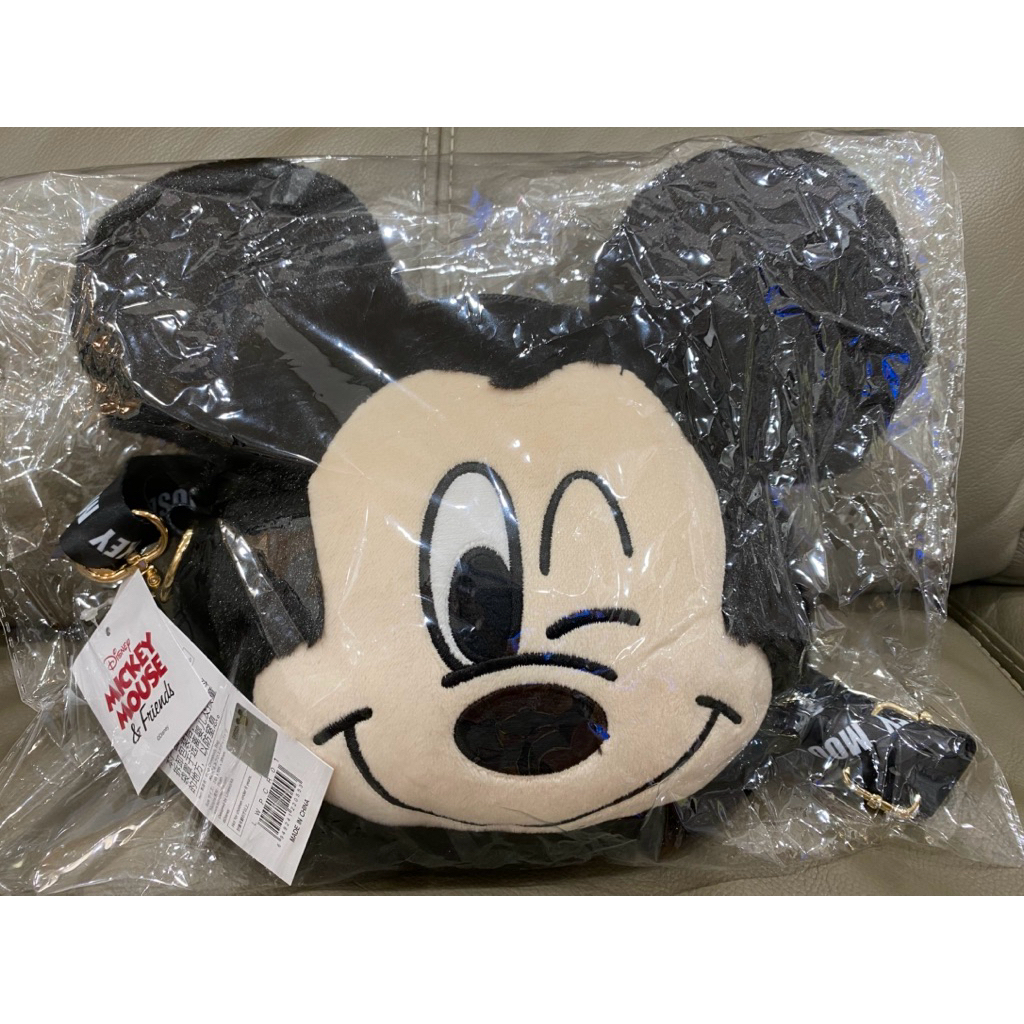 正版授權  迪士尼 Disney 米奇造型絨毛斜背包Disney Mickey Mouse 米奇側背包 交換禮物
