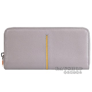 睿鈞國際精品 TODS 撞色縫線多卡拉鍊長夾.灰/黃 現貨