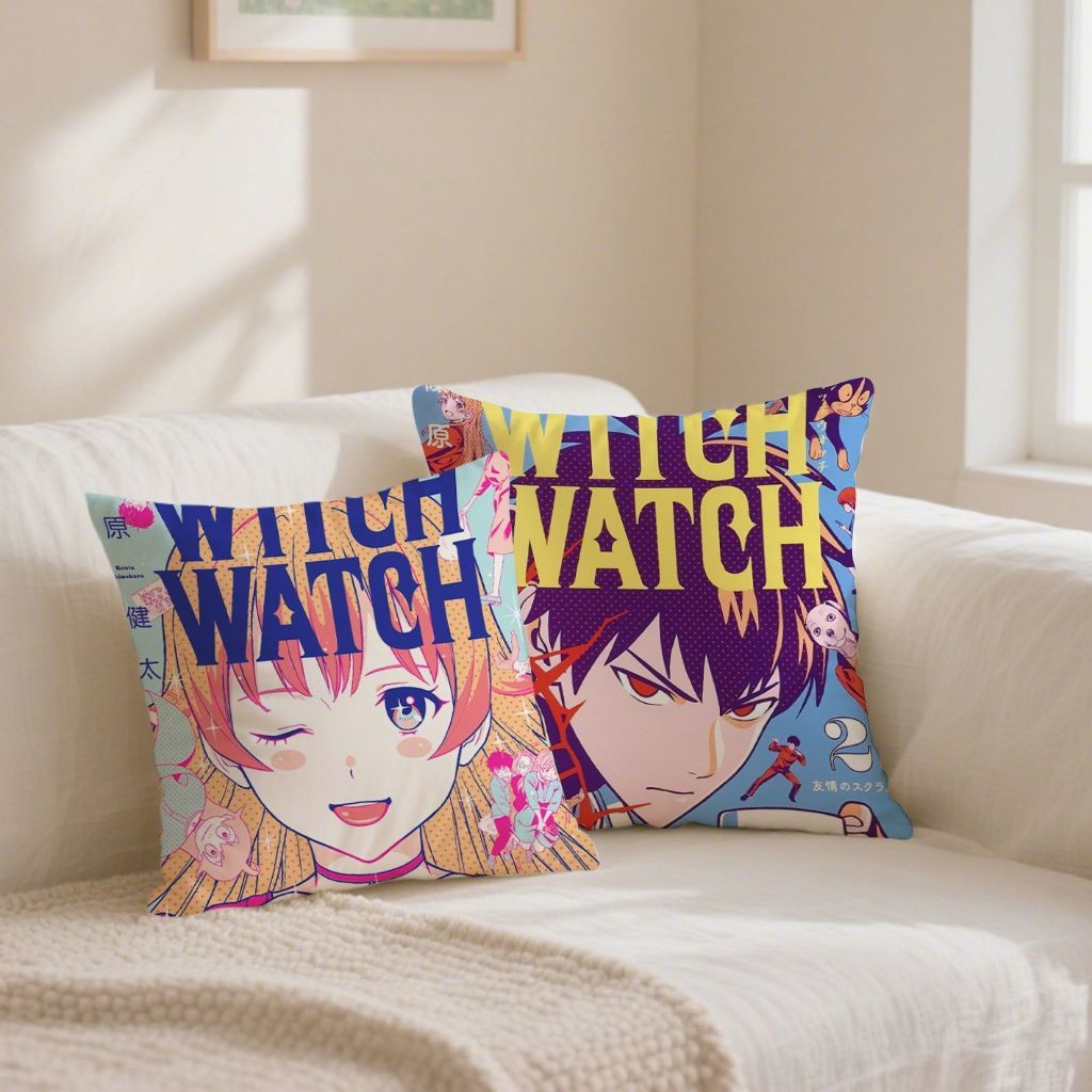 WITCH WATCH 魔女守護者抱枕 若月妮可 乙木守仁 動漫周邊靠墊 方形抱枕 雙面印花 沙發靠枕 房間擺飾