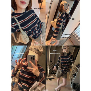 奈看服飾/隔日到貨竹節棉超親膚顯白很有感時髦精人手一件 大愛miu風秋冬肌理撞色條紋長袖t恤 單穿長袖 長袖 顯白