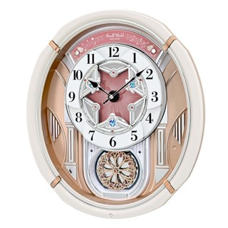 RHYTHM CLOCK 日本麗聲75週年LED粉色萬花筒40首音樂舞台石英掛鐘 型號：4MH450DL13【神梭鐘錶】