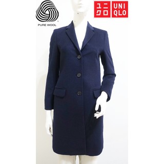 ☆一身衣飾☆ 日本品牌【UNIQLO】深藍色 純羊毛混cashmere喀什米爾 切斯特大衣外套~直購價1999~🎊室