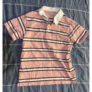 uniqlo 粉黑白 條紋 polo衫 140 近全新