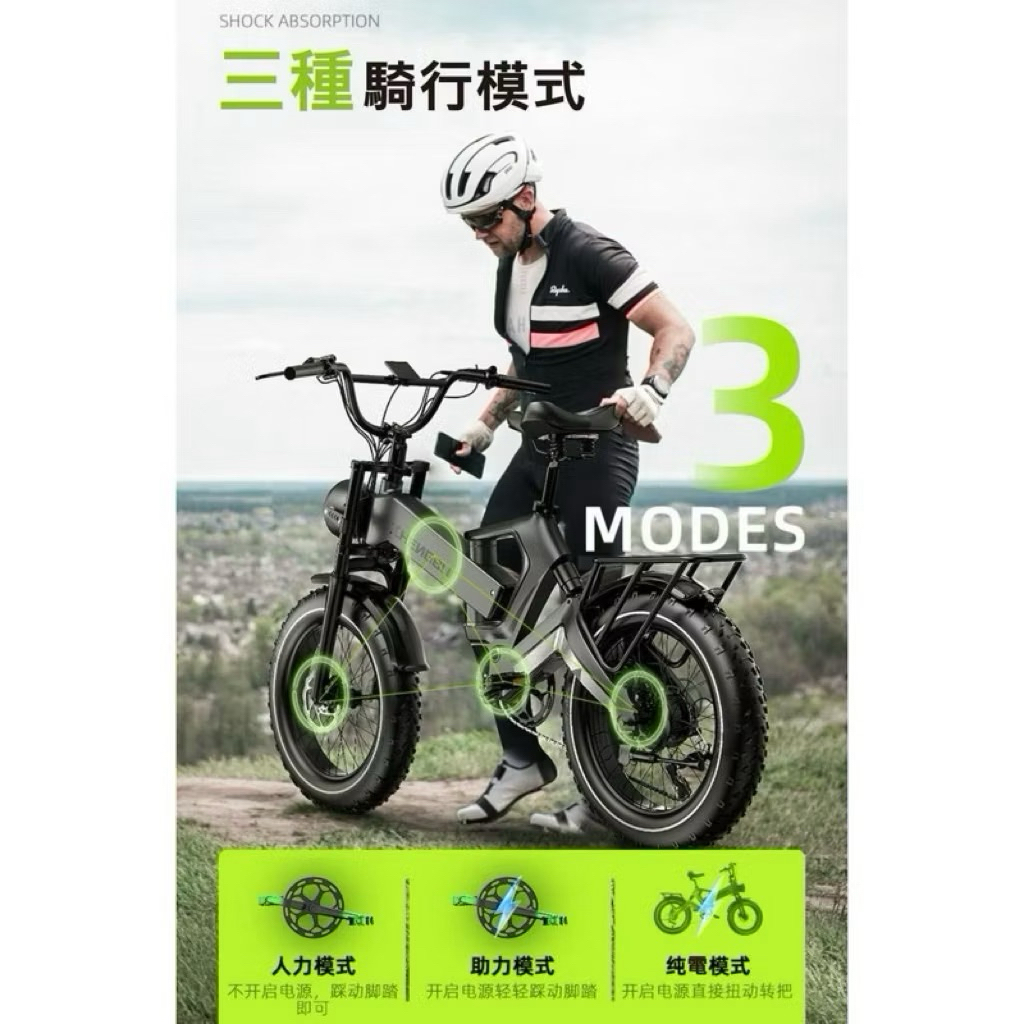 K6-f德國工藝🇩🇪迷你版16吋/20吋4.0輪胎寬胎摺疊越野電動腳踏車油剎1000W三星鋰電池48V28AH八速贈後架