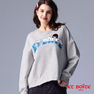 BLUE WAY ET BOiTE 箱子 - 女款 斑駁感印花刺繡LIZ長TEE(淺灰)