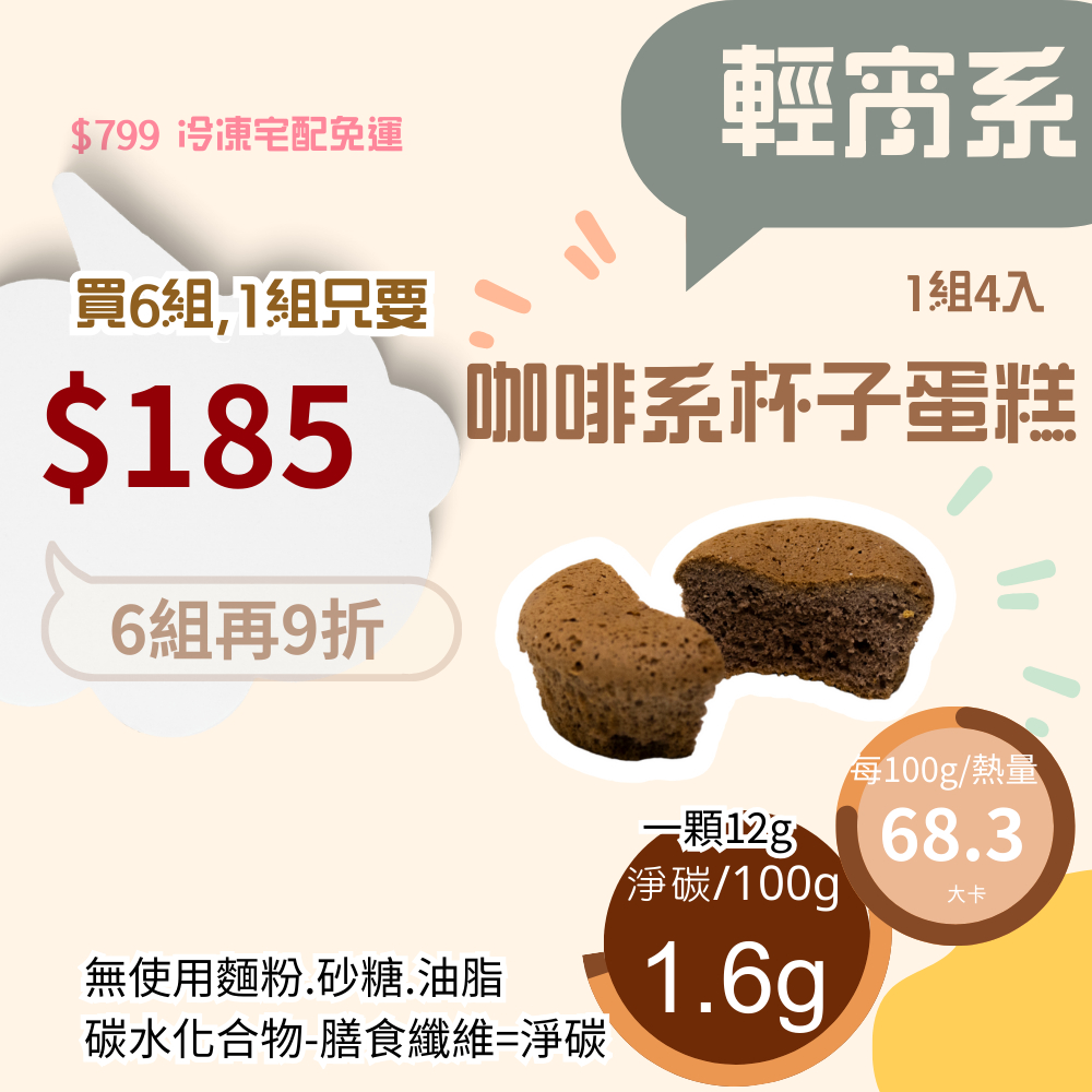 米林香 無麵粉咖啡系杯子蛋糕4入裝 母親節蛋糕|淨碳0.2g無蔗糖蛋糕 咖啡 摩卡榛果 肉桂奶酒 滿足感 無澱粉 甜點