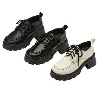 【Grace Gift】牛津鞋 女鞋 皮鞋【模範學院綁帶輕量厚底牛津鞋】3色 35-43號 面試 綁帶 樂福鞋