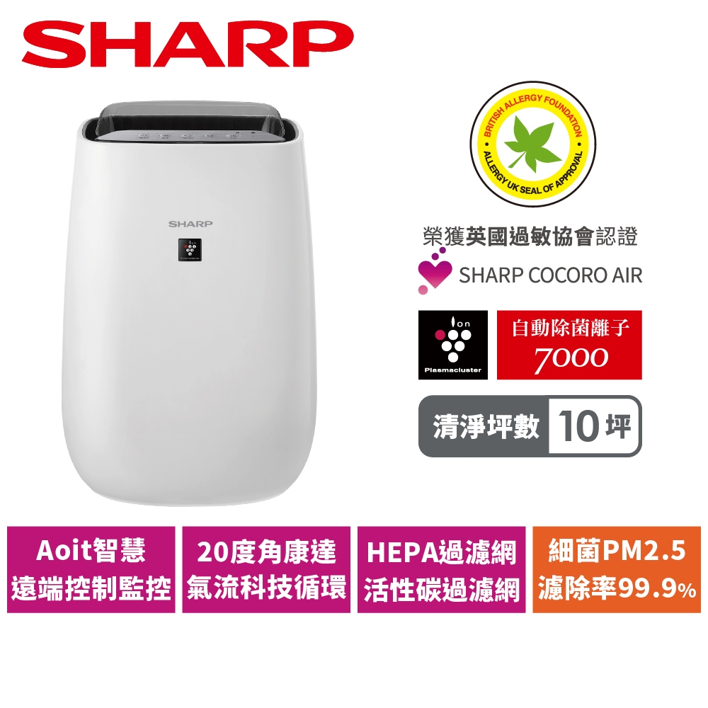 【SHARP夏普】10坪AIoT智慧圓嘟嘟空氣清淨機 FU-J41T-W