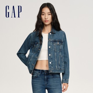 Gap 女裝 翻領牛仔外套-中度水洗(753588)
