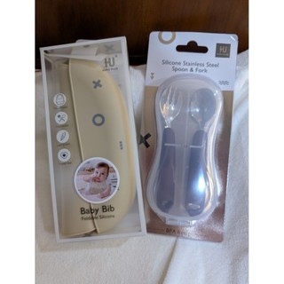 KU.KU Duckbill 酷咕鴨 KUKU PLUS 矽膠圍兜+不鏽鋼餐具組 副食品好夥伴