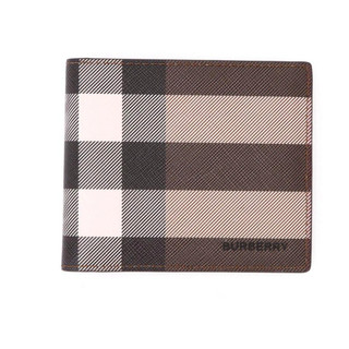 BURBERRY 格紋對開八卡短夾(深樺木棕色)