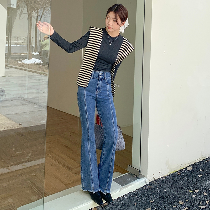 【HARPER】直腿車線抽鬚牛仔喇叭褲 | 現貨 牛仔褲 褲子 喇叭褲 顯瘦【PNE56241J】