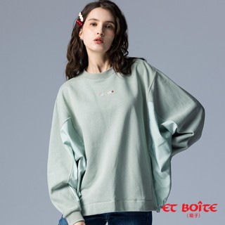 BLUE WAY ET BOiTE 箱子 - 女款 LOGO繡花蝙蝠袖拼接長TEE(淺綠)
