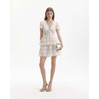 self-portrait cream flower lace collar mini dress