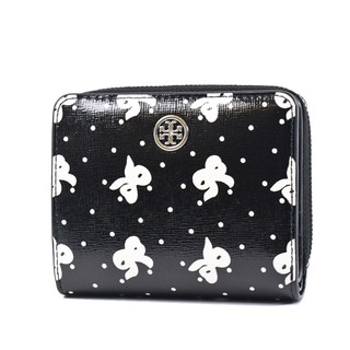 TORY BURCH 專櫃款 Robinson 蝴蝶結防刮零錢袋釦式短夾-黑色【美國正品現貨】