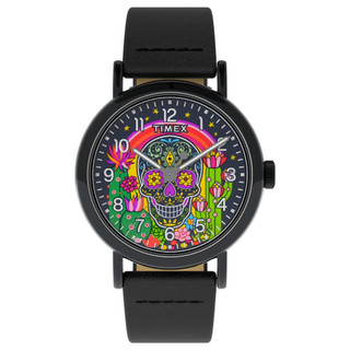【TIMEX】天美時 Weekender 40 毫米 墨西哥 亡靈節 皮革錶帶腕錶 黑 TXTW2Y15900