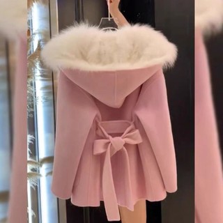 冬天外套 毛毛領粉色連帽短外套 冬季女生 小香風高端輕薄短款外套 6666