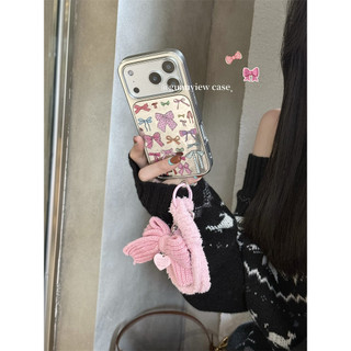 ins甜美仙氣蝴蝶結電鍍銀鏡面 適用iPhone17 16 15 14 13 Pro Max 手機殼 全包電鍍銀色硬殼
