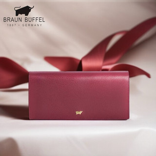 【寧寧精品】臺中35年老店【BRAUN BUFFEL 德國小金牛】菲莉亞 18卡兩折 紅色長夾 BF688-631