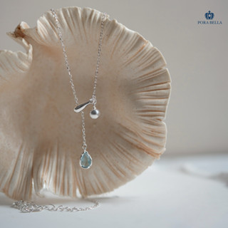 <Porabella>925純銀項鍊 水晶圓珠項鍊 藍色月光石項鍊 抽拉式項鍊 可調式鎖骨鏈 項鍊銀飾 Necklace